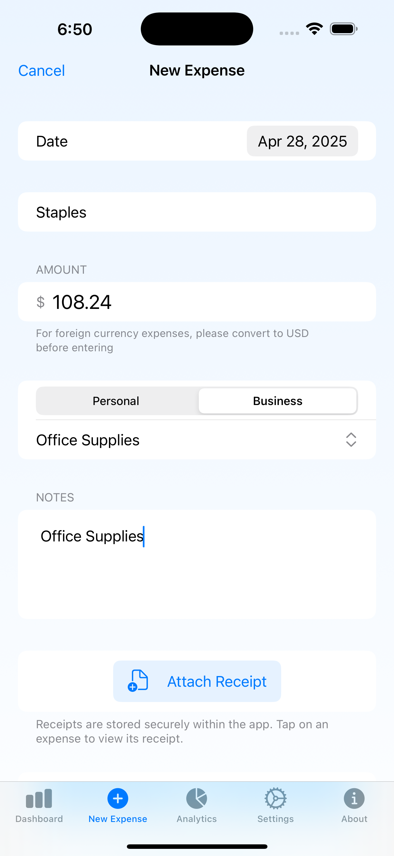 Add Expense View